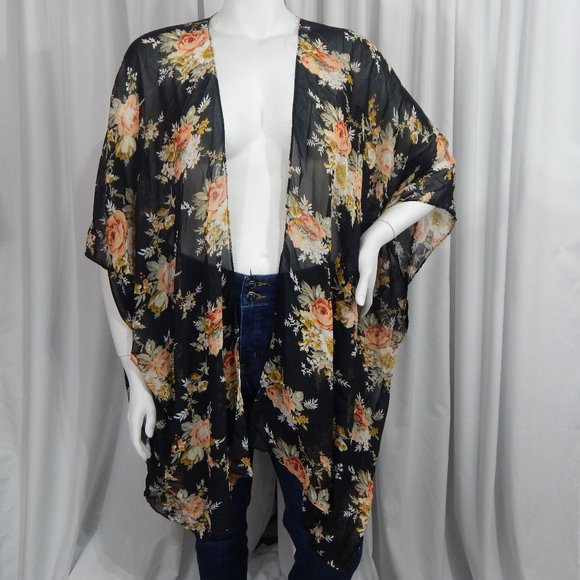 Ashley Stewart Tops - NWOT Sheer Black with Floral Kimono ~ 22/24